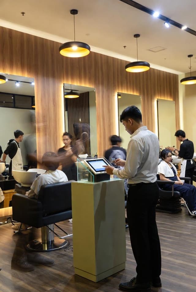 Interior salon modern dengan kursi dan cermin